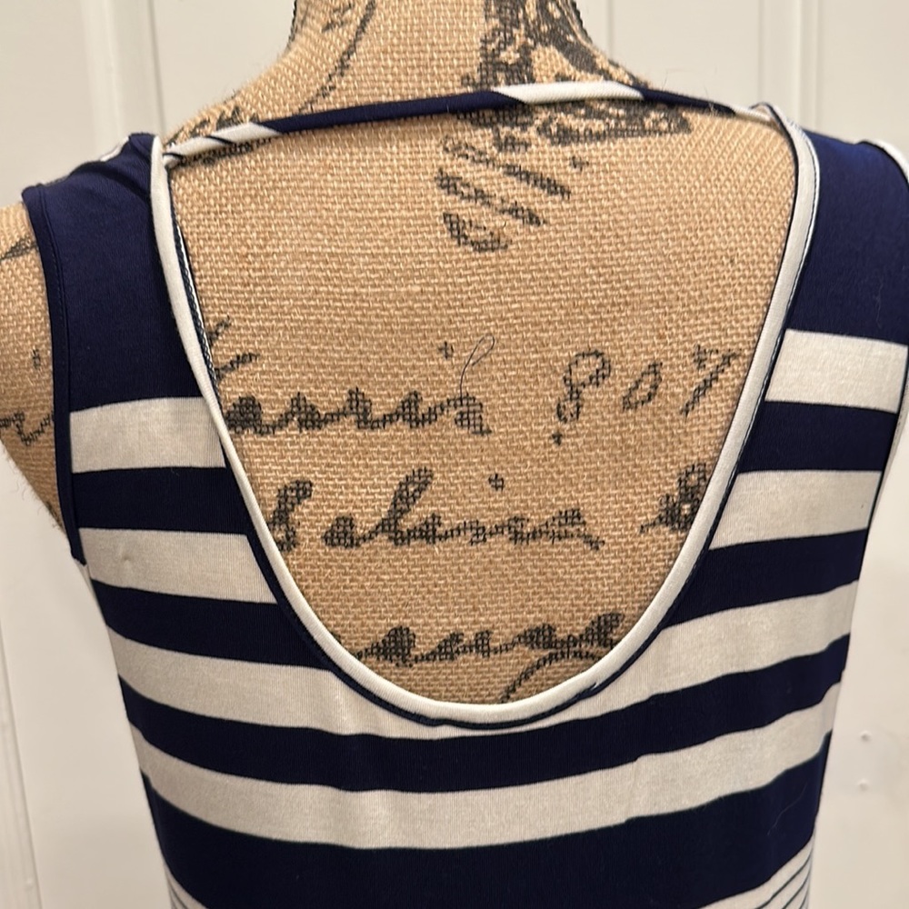 Off White/ Navy stripe tank midi dress - Picture 4 of 7